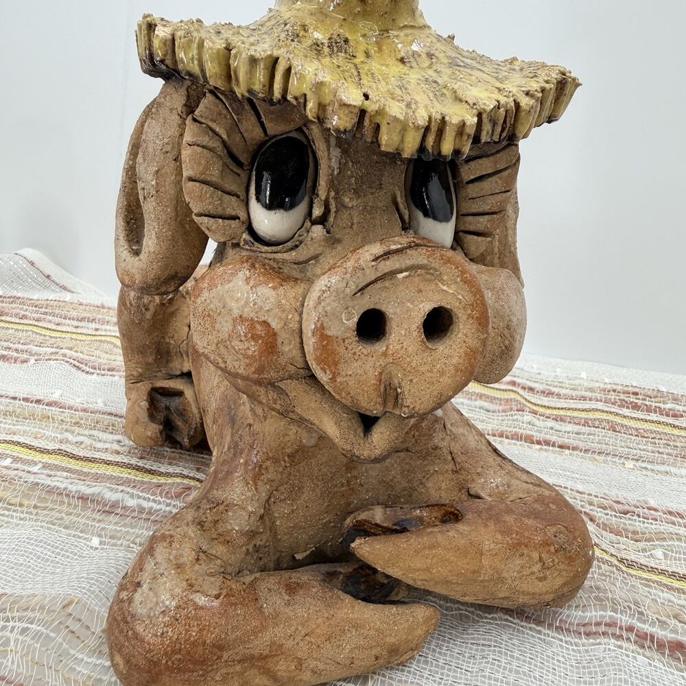 Vintage 70s Max Hindt Studio Art Pottery Big Eyed Country Pig Sculpture Figurine - Picture 2 of 14
